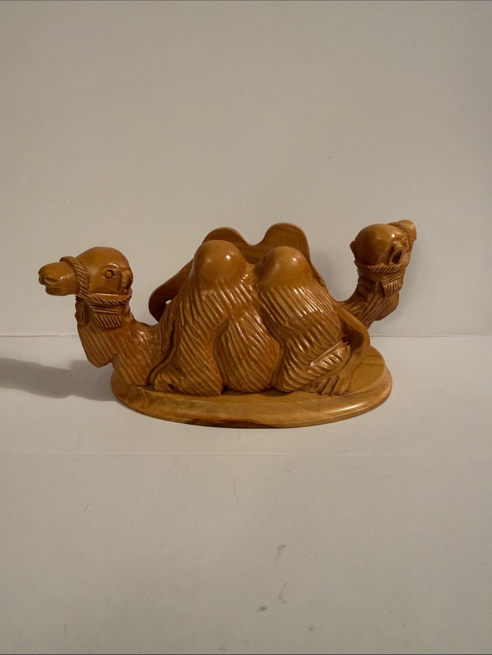 Vintage Olive Wood Hand Carved Double Camel Napkin Holder/Letter Holder